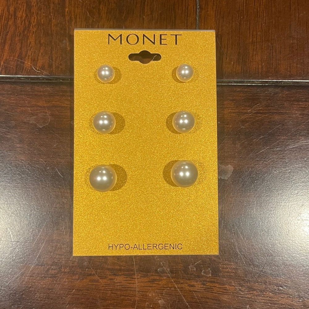 NWT Brand new, never worn set of three pairs of Monet Pearl Earrings